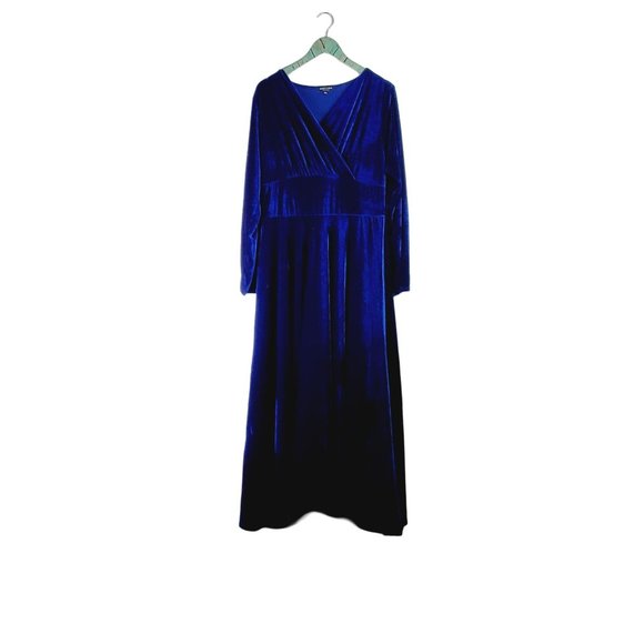 Urban Coco Blue Velour Long Sleeve V-Neck Maxi Evening Gown, XXL, NWOT - Picture 4 of 11
